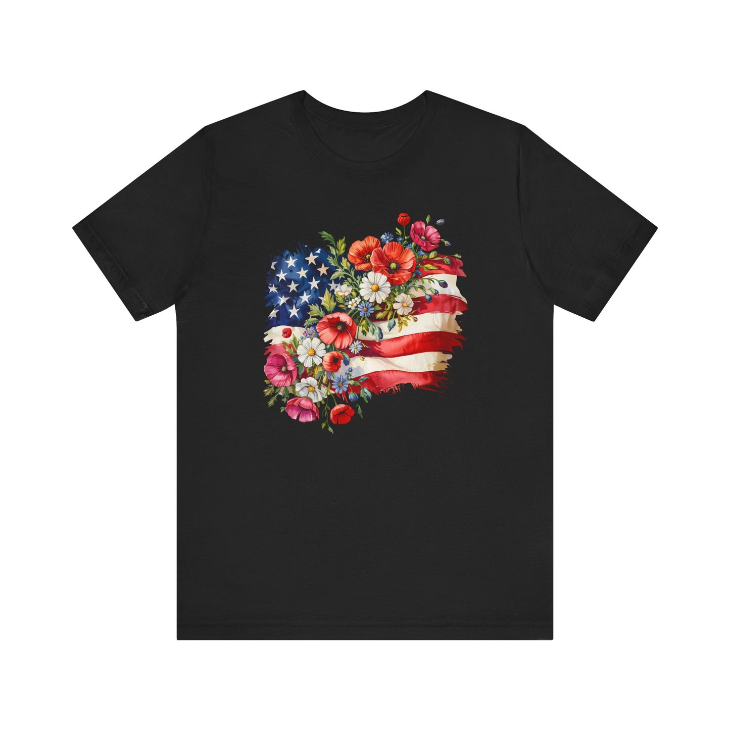 Floral American Flag Jersey Short Sleeve Tee