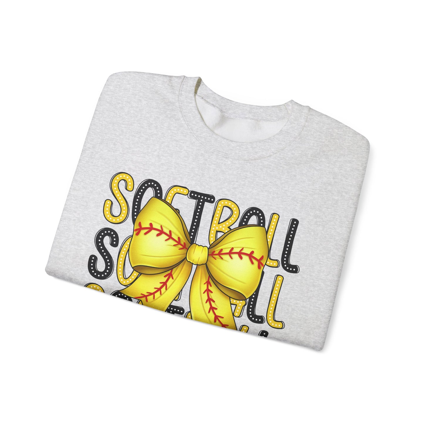 Stacked Softball Bow Heavy Blend™ Crewneck Sweatshirt