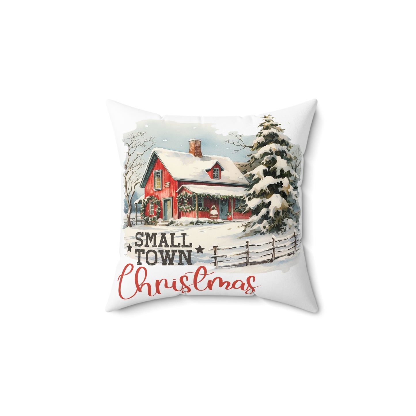Small Town Christmas Spun Polyester Square Pillow
