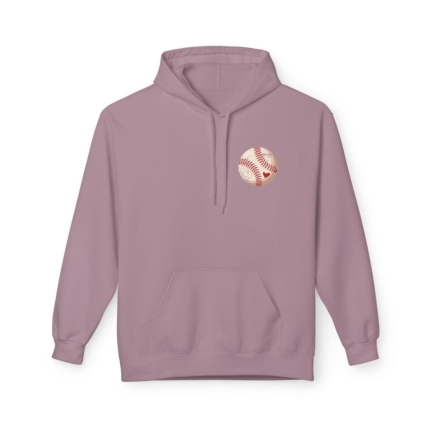 Distressed Baseball Heart Pocket Midweight Softstyle Fleece Hoodie