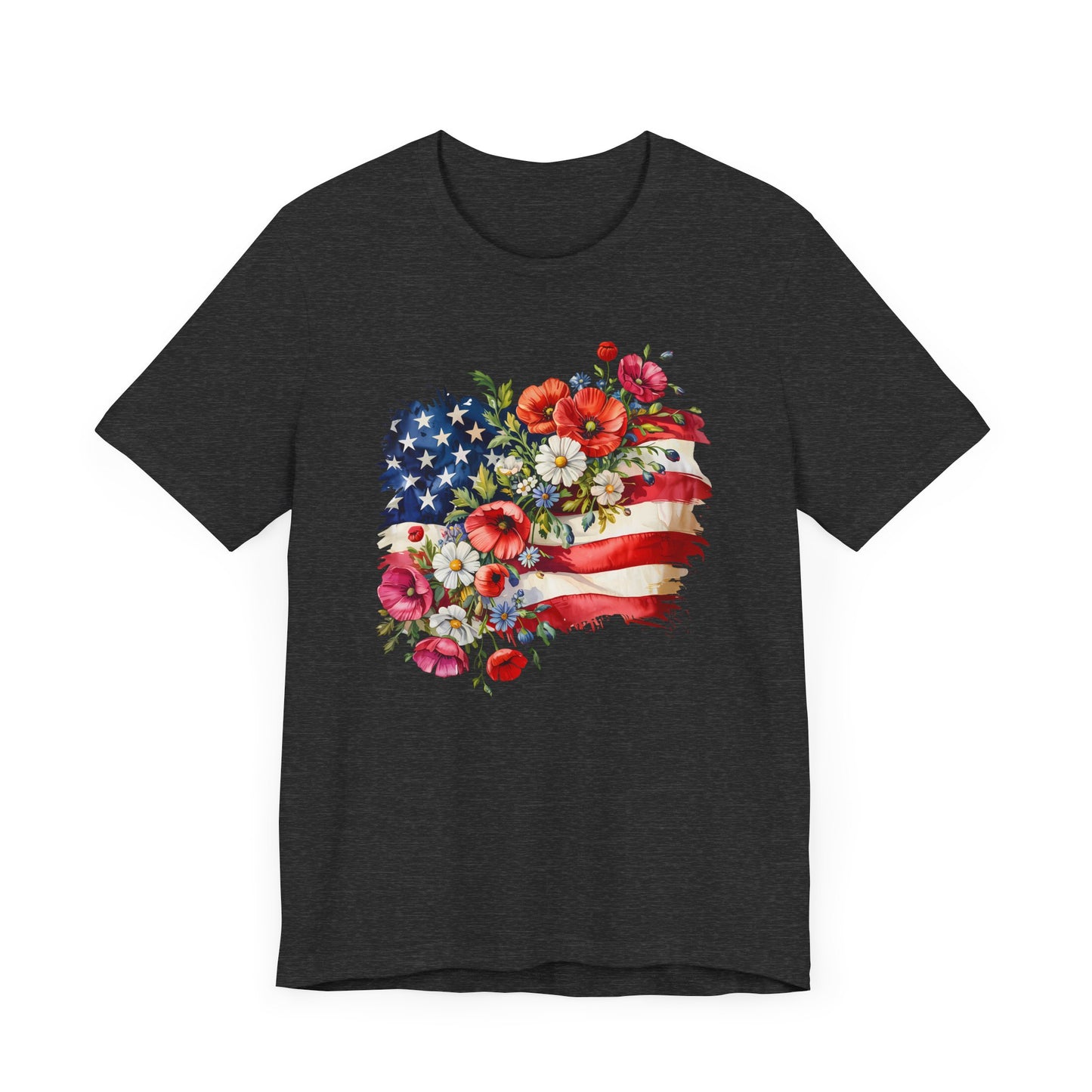 Floral American Flag Jersey Short Sleeve Tee