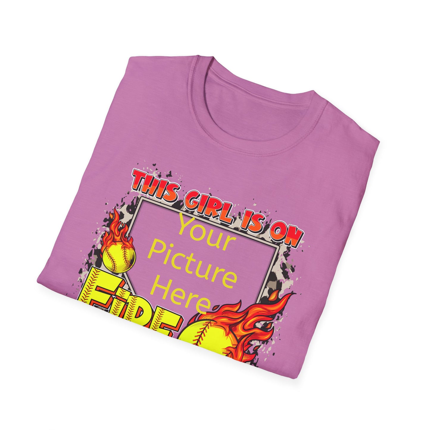 Custom Softball This Girl Is On Fire Softstyle T-Shirt