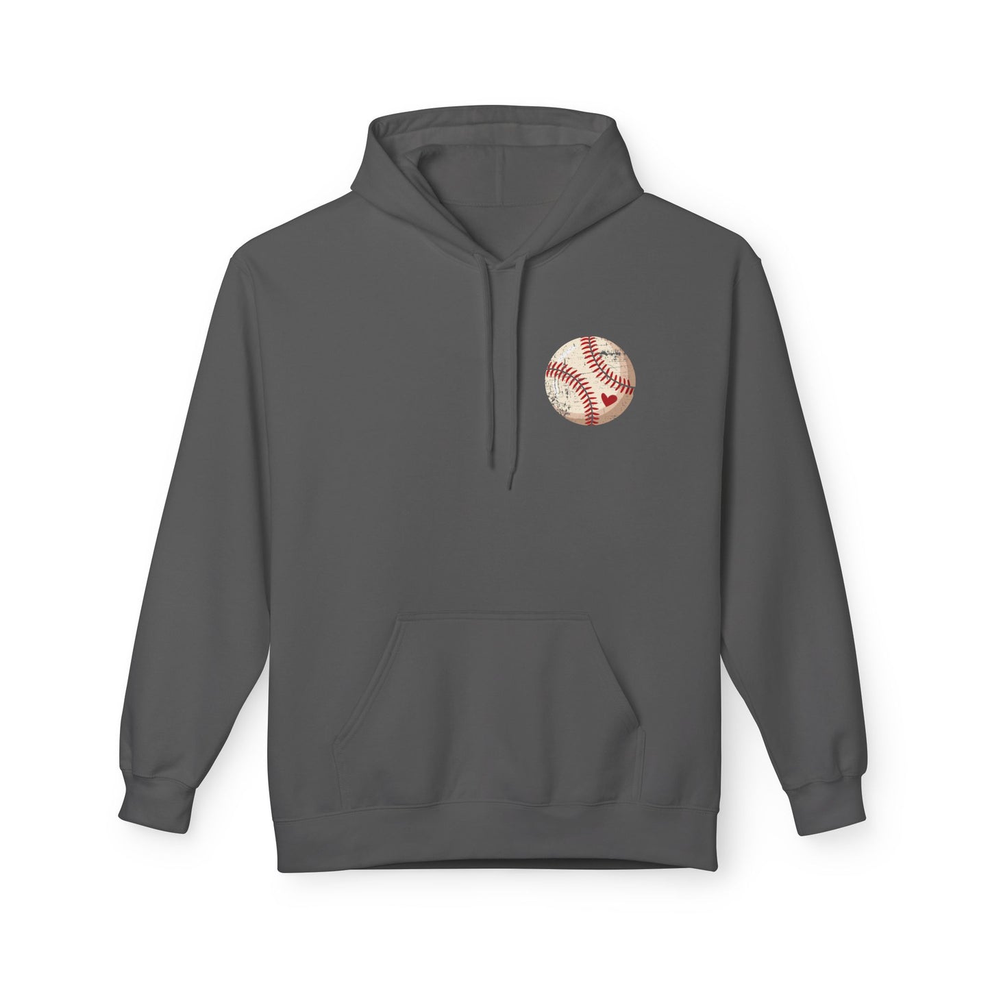 Distressed Baseball Heart Pocket Midweight Softstyle Fleece Hoodie