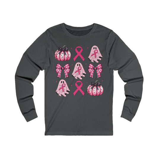 Coquette Breast Cancer Ghost Pumpkin Jersey Long Sleeve Tee