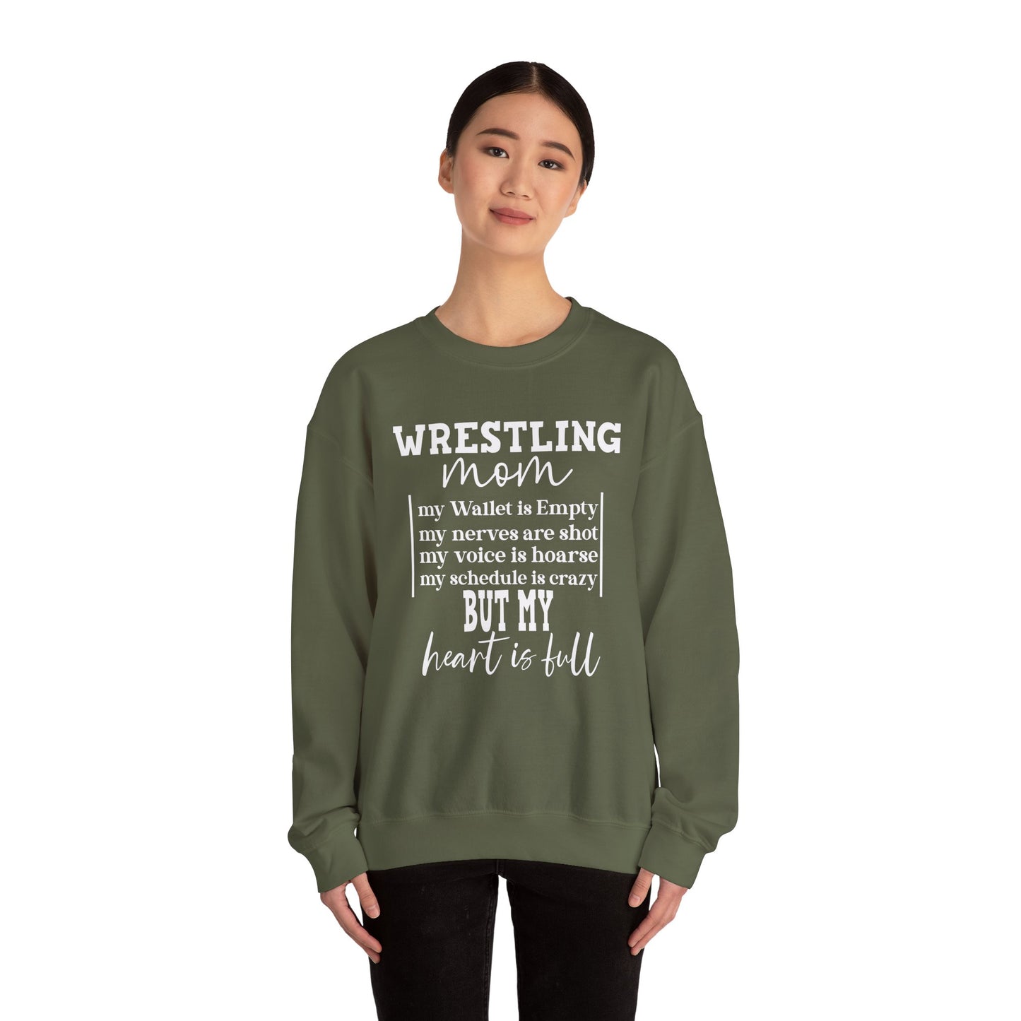 Wrestling Mom Heart Is Full Heavy Blend™ Crewneck Sweatshirt