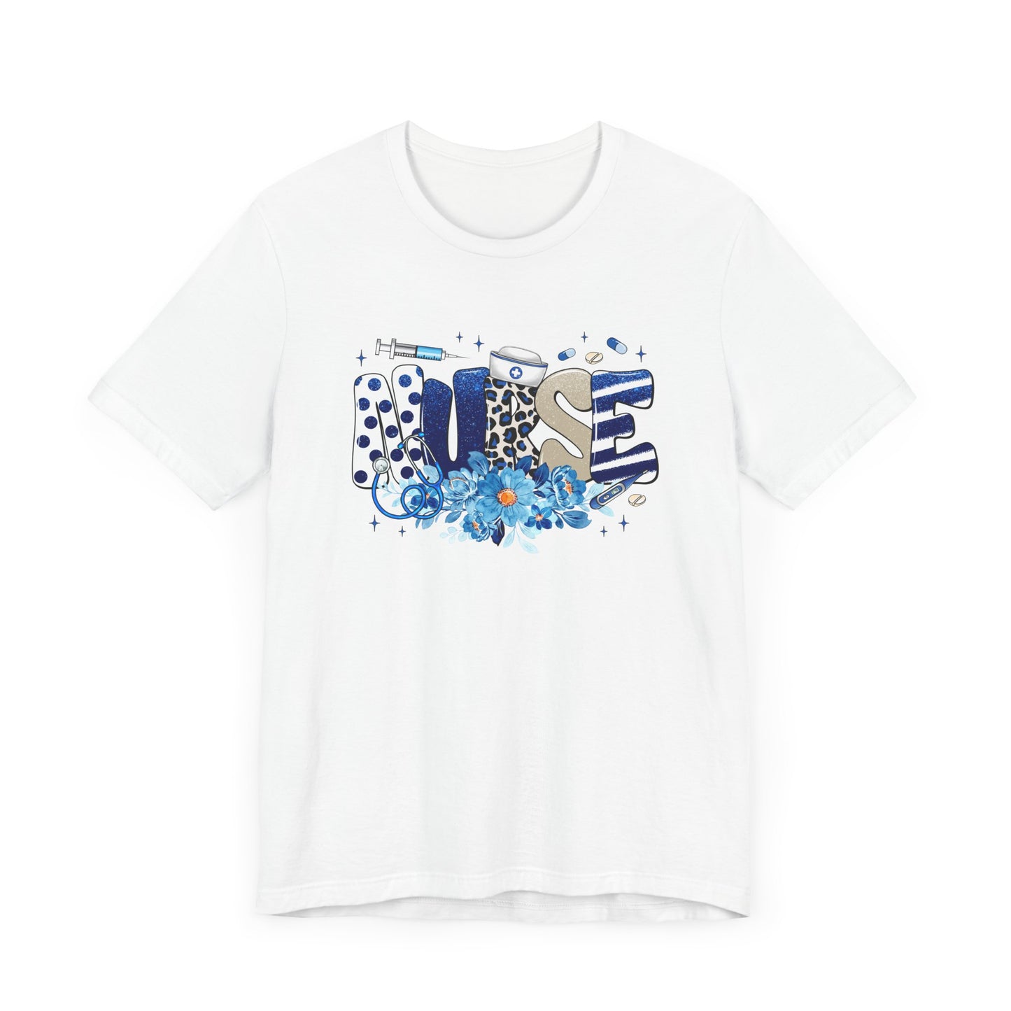 Blue Floral Nurse Jersey Short Sleeve Tee