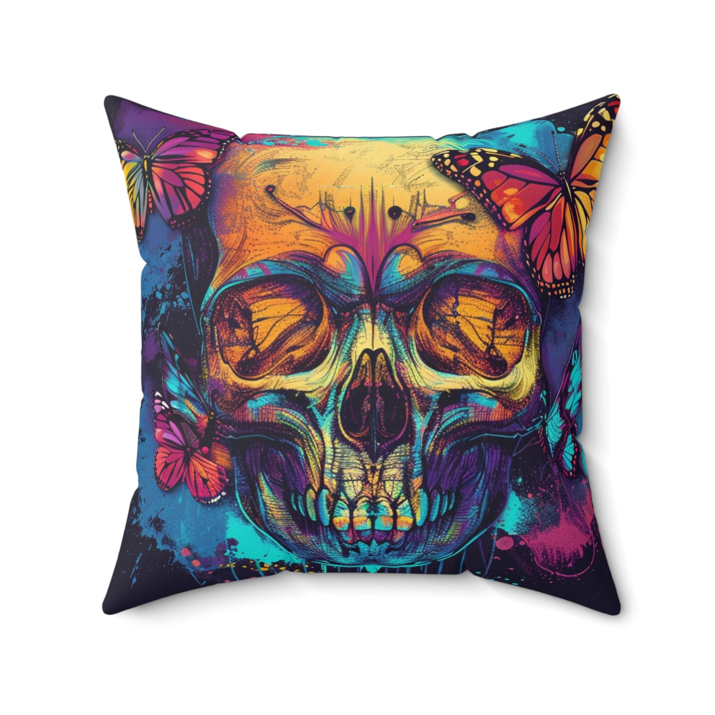 Colorful Skull Spun Polyester Square Pillow