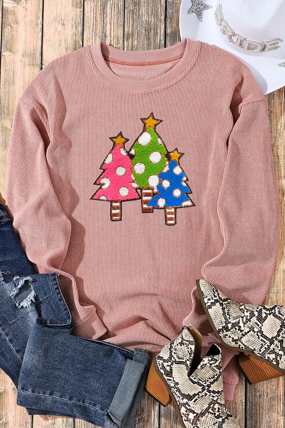 Black Plus Size Corded Round Neck Sweatshirt