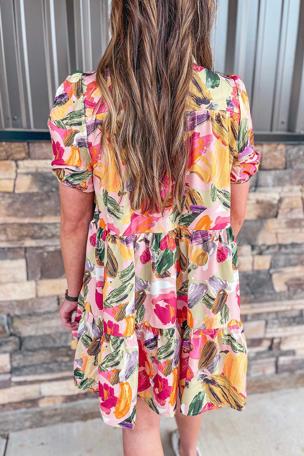 Multicolor Floral Print Short Sleeve Shirt Dress