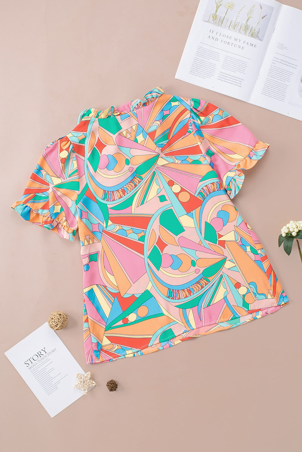 Multicolor Geometric Abstract Print Long Sleeve Shirt Dress