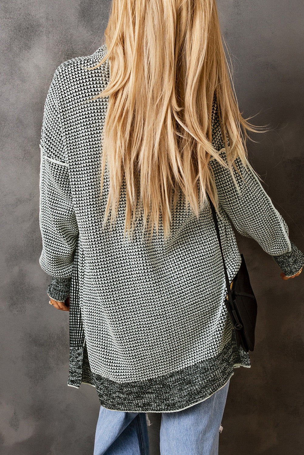Apricot Chunky Waffle Knit Oversized Collar Cardigan