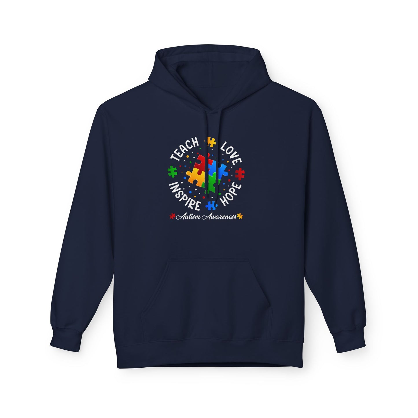 Teach Love Hope Inspire Autism Awareness Midweight Softstyle Fleece Hoodie