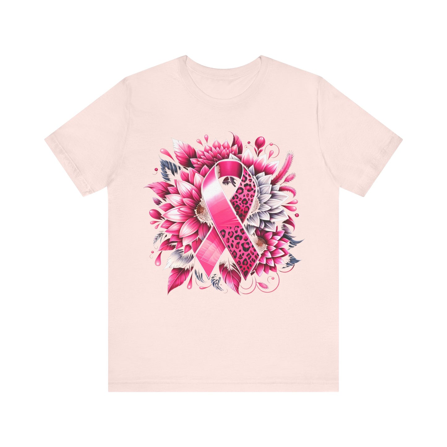 Breast Cancer Awareness Flower and Ribbon Jersey Short Sleeve Tee