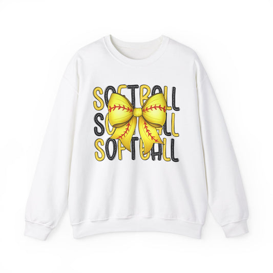 Stacked Softball Bow Heavy Blend™ Crewneck Sweatshirt