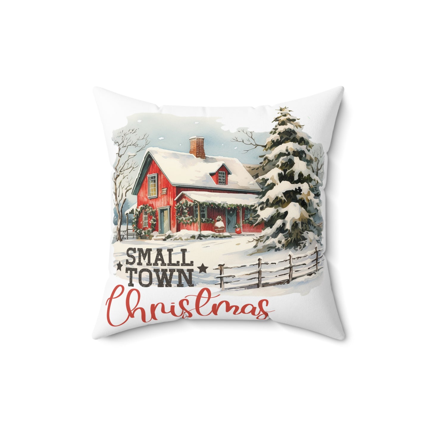 Small Town Christmas Spun Polyester Square Pillow
