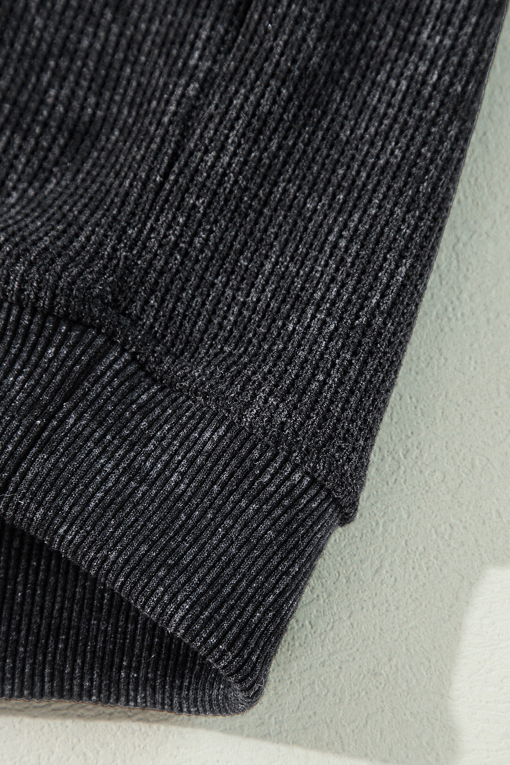 Black Plus Size Corded Round Neck Sweatshirt