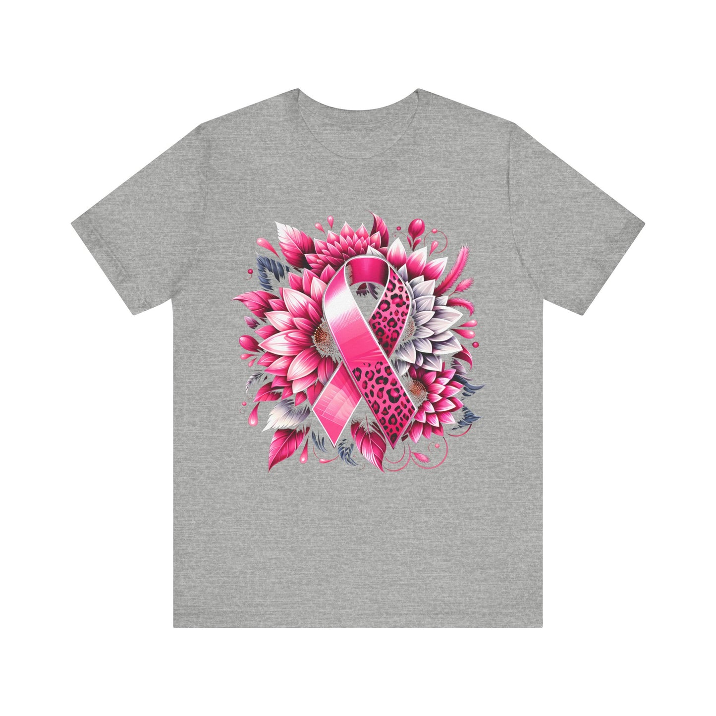 Breast Cancer Awareness Flower and Ribbon Jersey Short Sleeve Tee