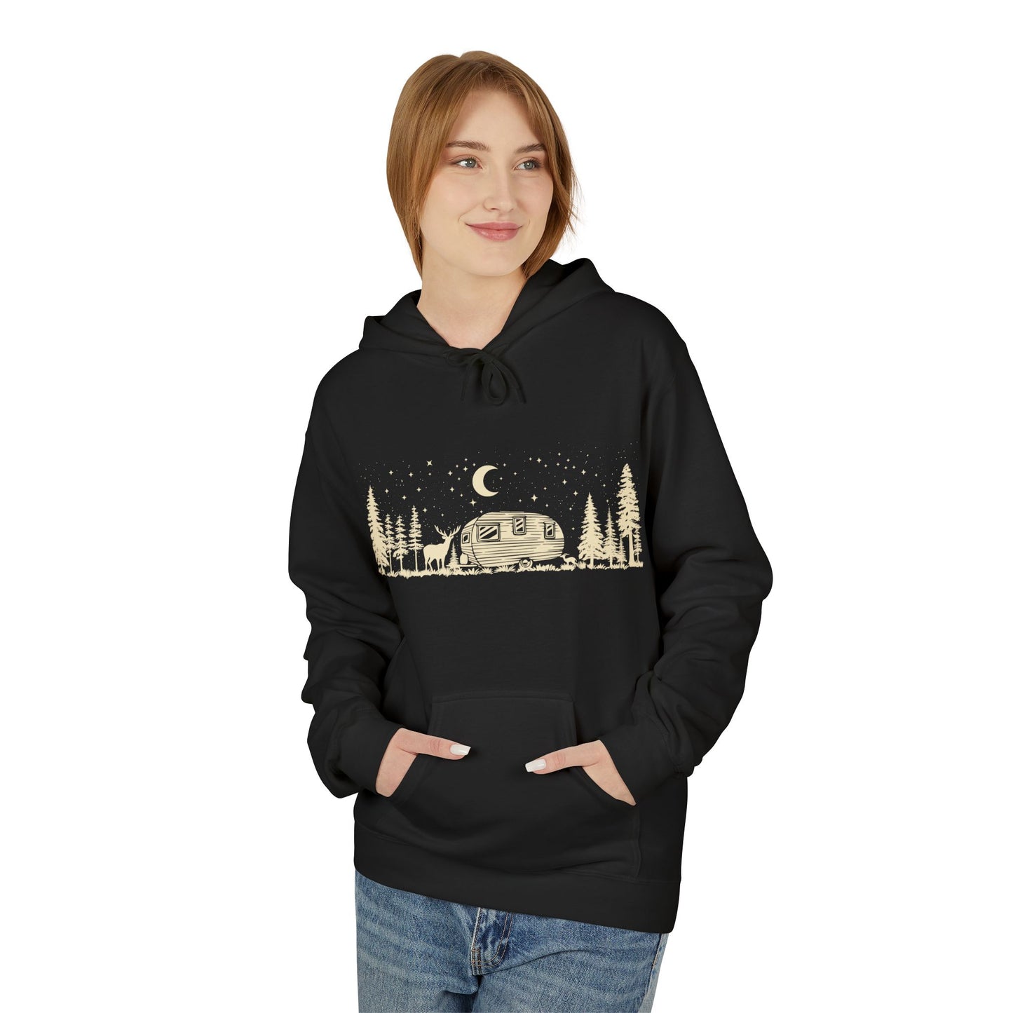 Camping Night Scene Midweight Softstyle Fleece Hoodie