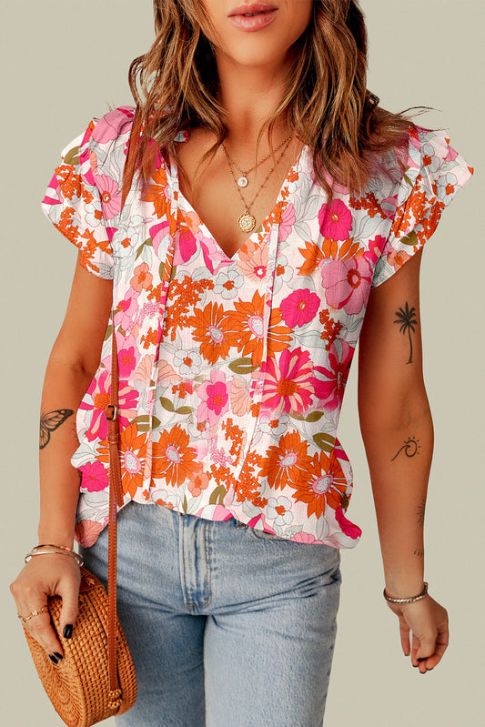 Multicolor Floral V Neck Long Sleeve Skater Dress