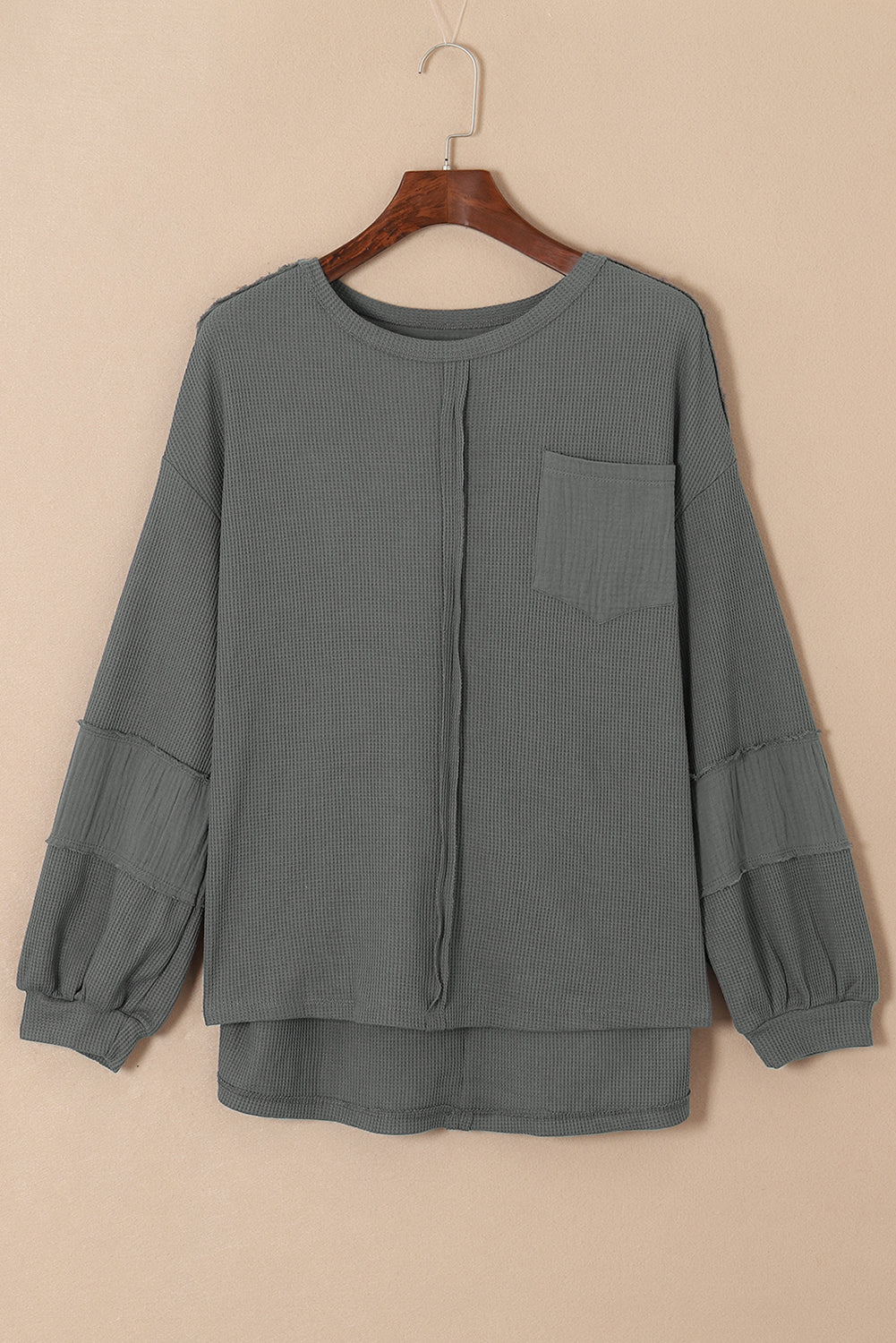 Dark Grey Plus Size Exposed Seam Crinkle Patchwork Top