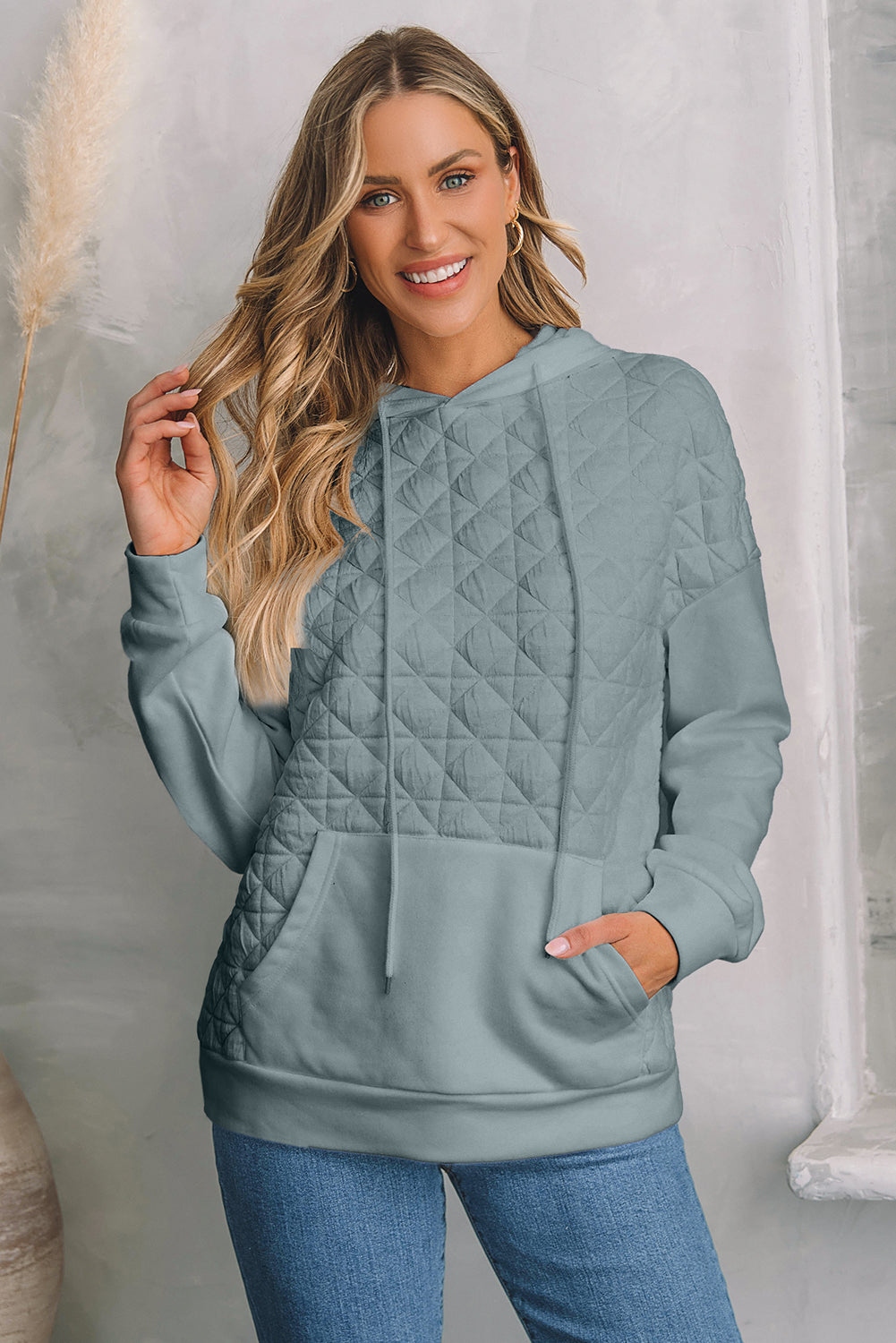 Parchment Quilted Patchwork Exposed Seam Hoodie