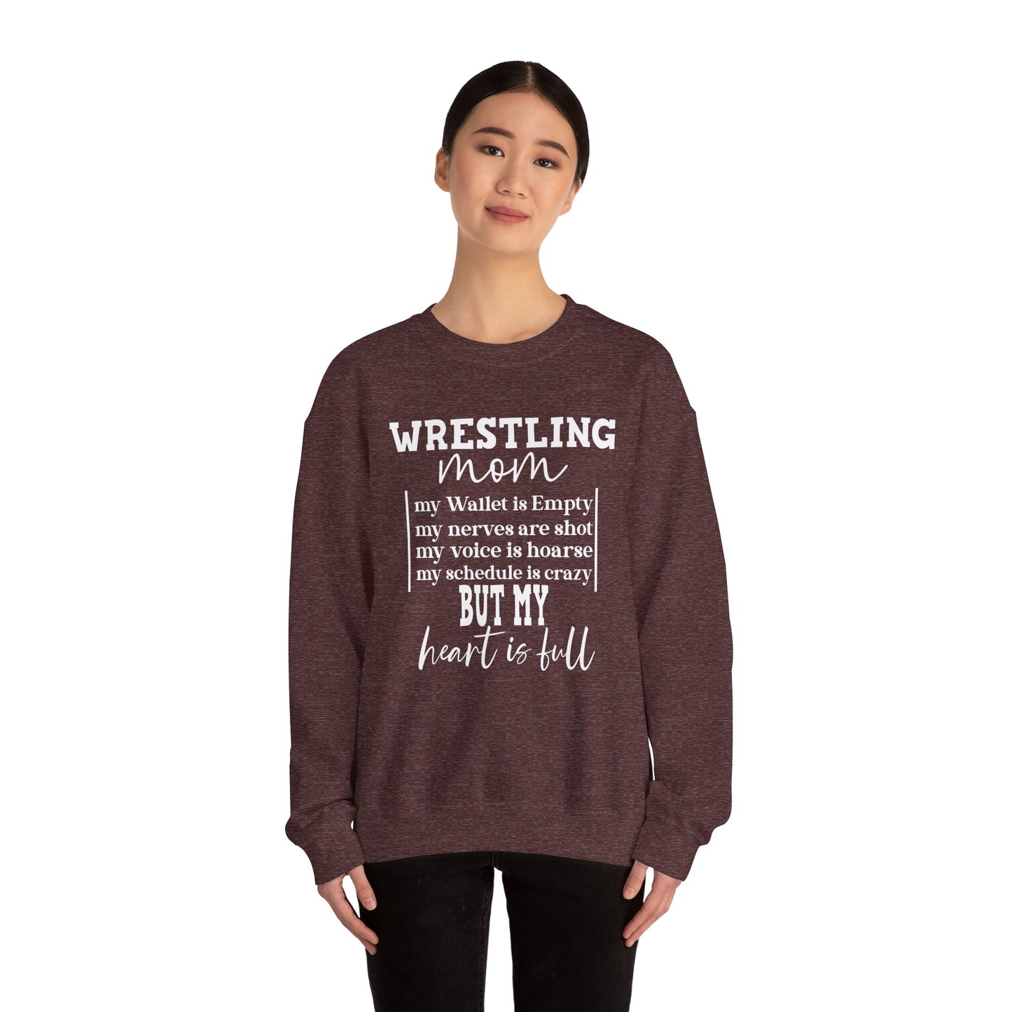 Wrestling Mom Heart Is Full Heavy Blend™ Crewneck Sweatshirt