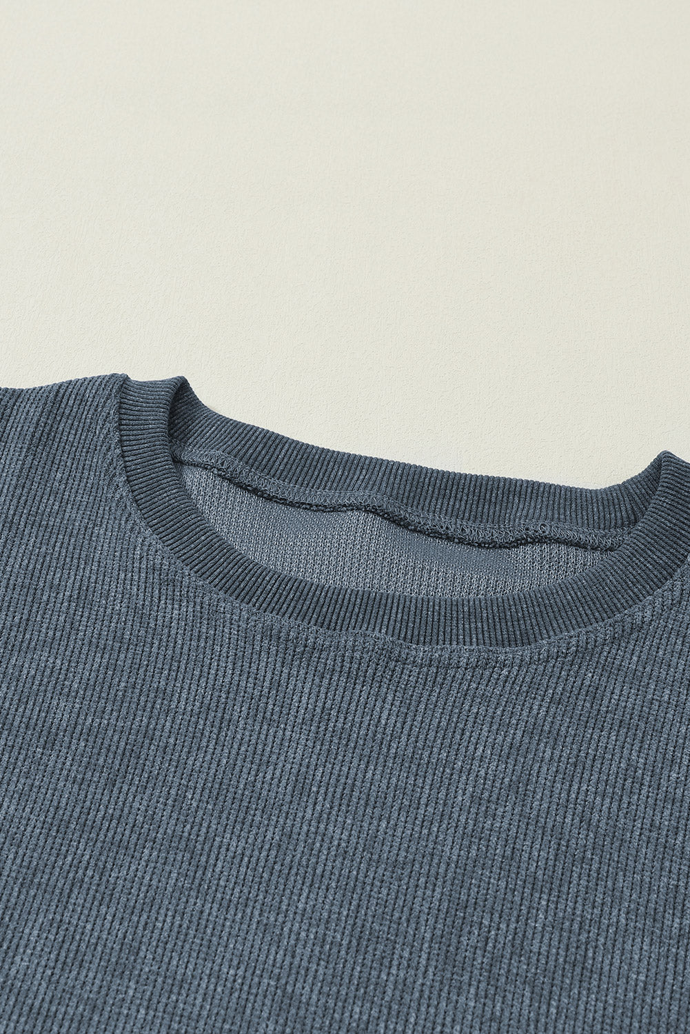 Black Plus Size Corded Round Neck Sweatshirt