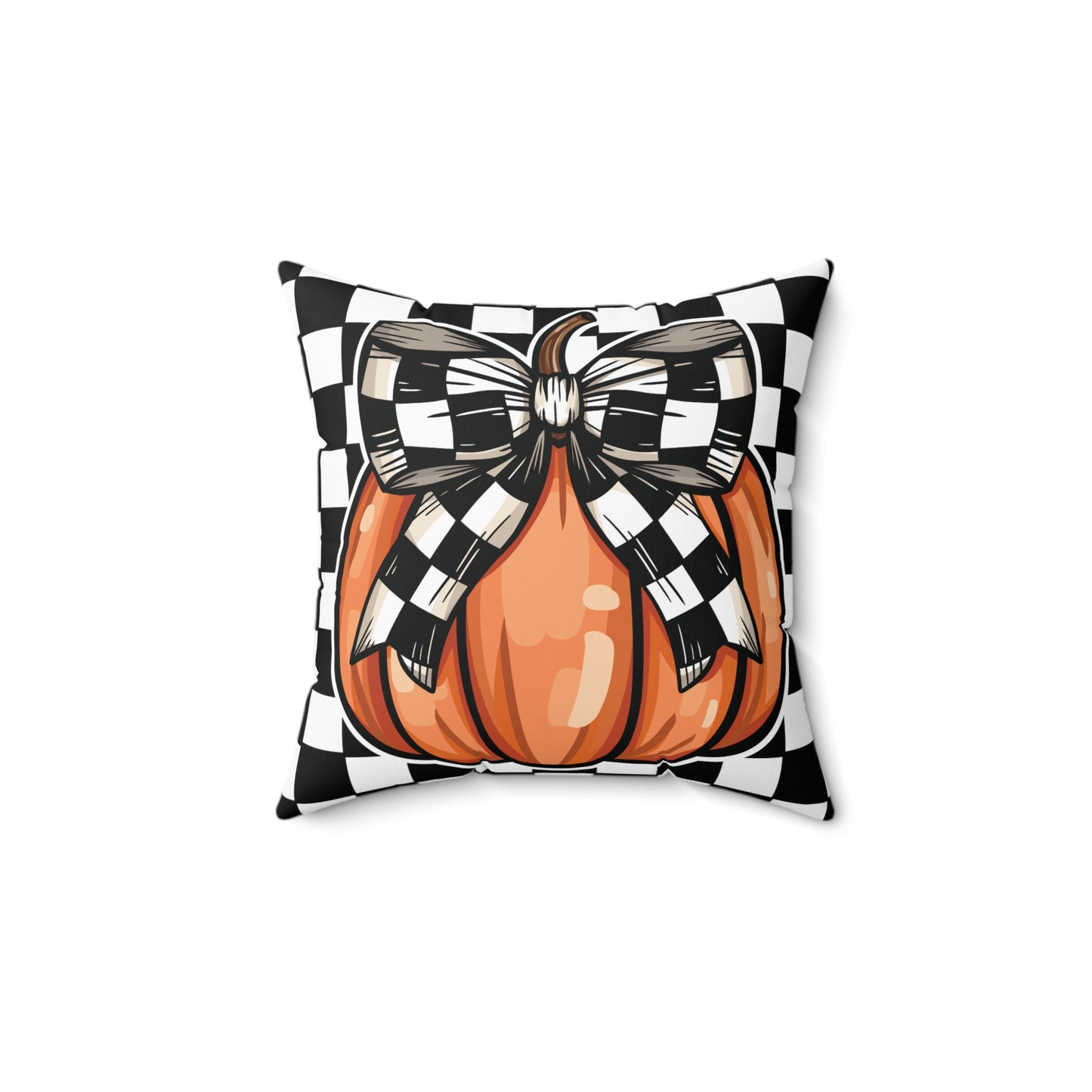 Checkered Pumpkin Spun Polyester Square Pillow