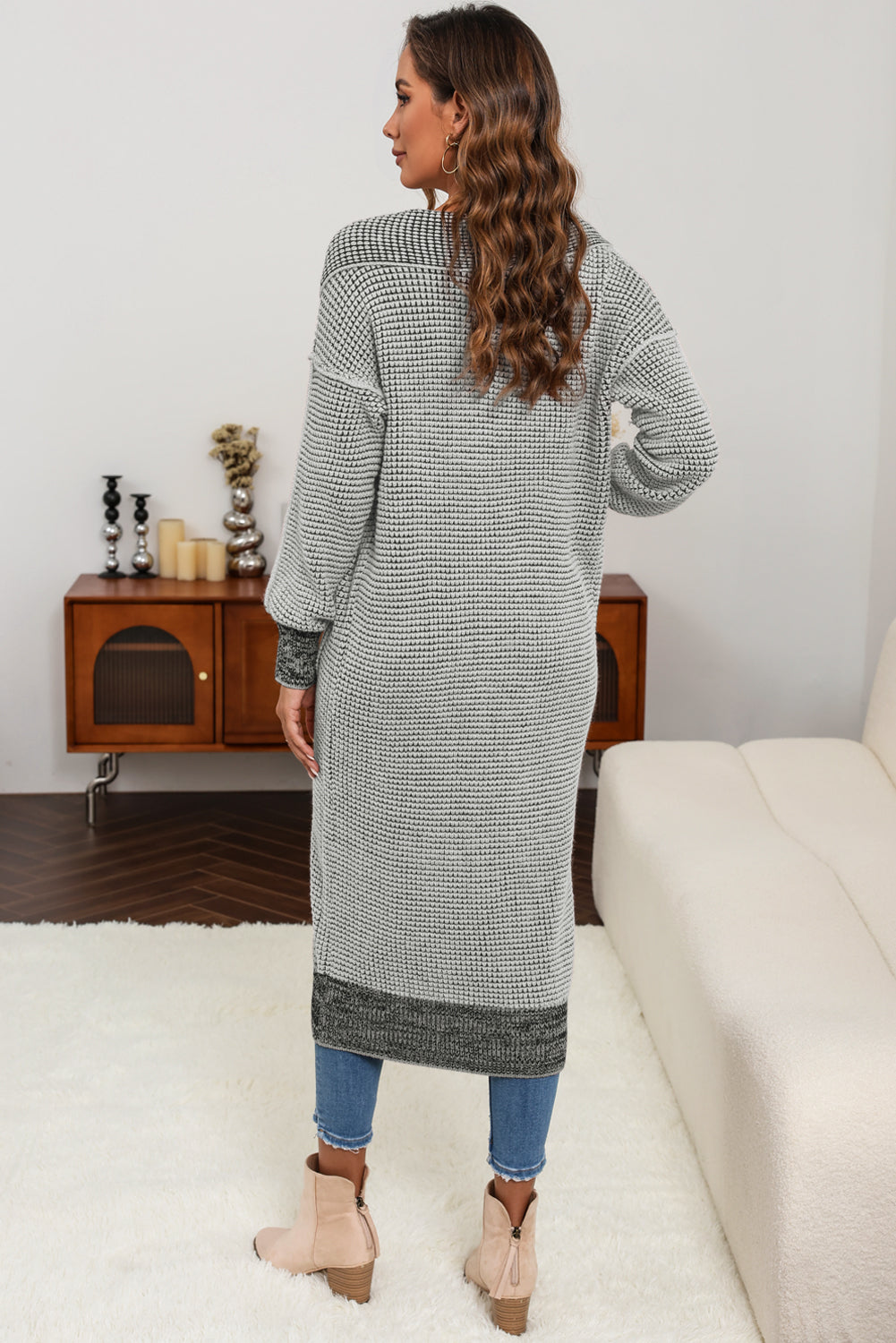 Apricot Chunky Waffle Knit Oversized Collar Cardigan