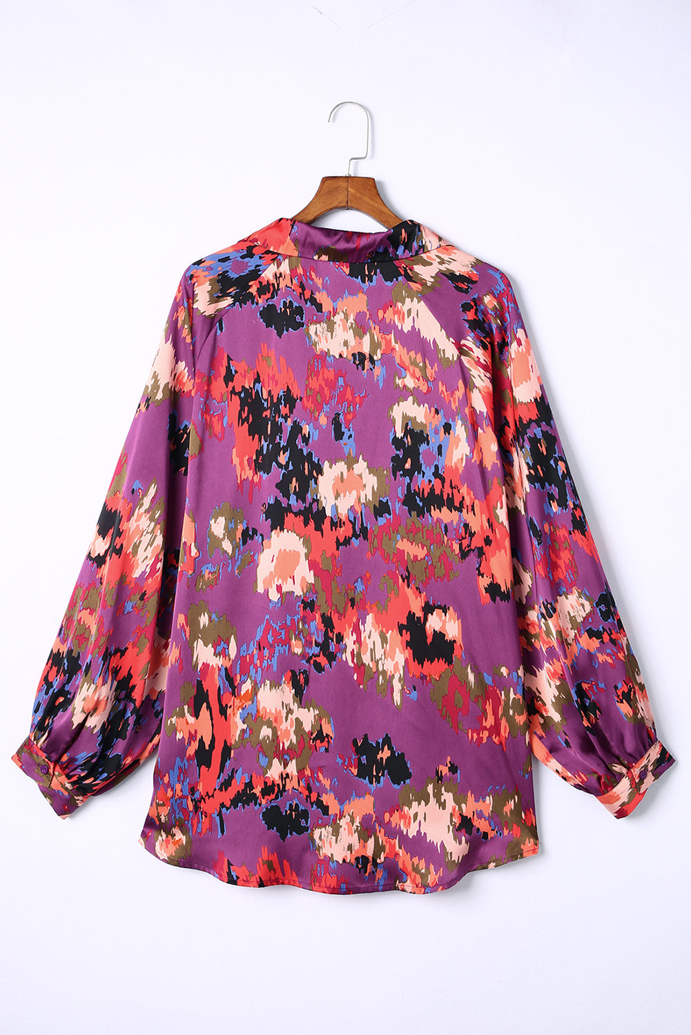 Plus Size Abstract Print V-Neck Long Sleeve Blouse