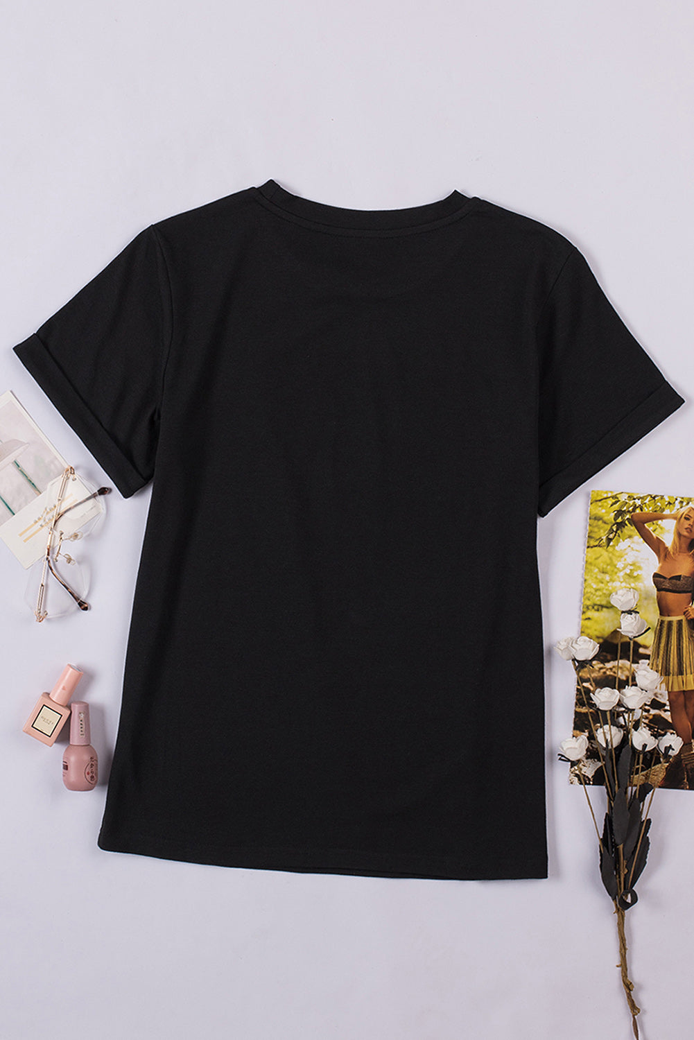 White Round Neck Rolled Sleeve Plus Size T-shirt