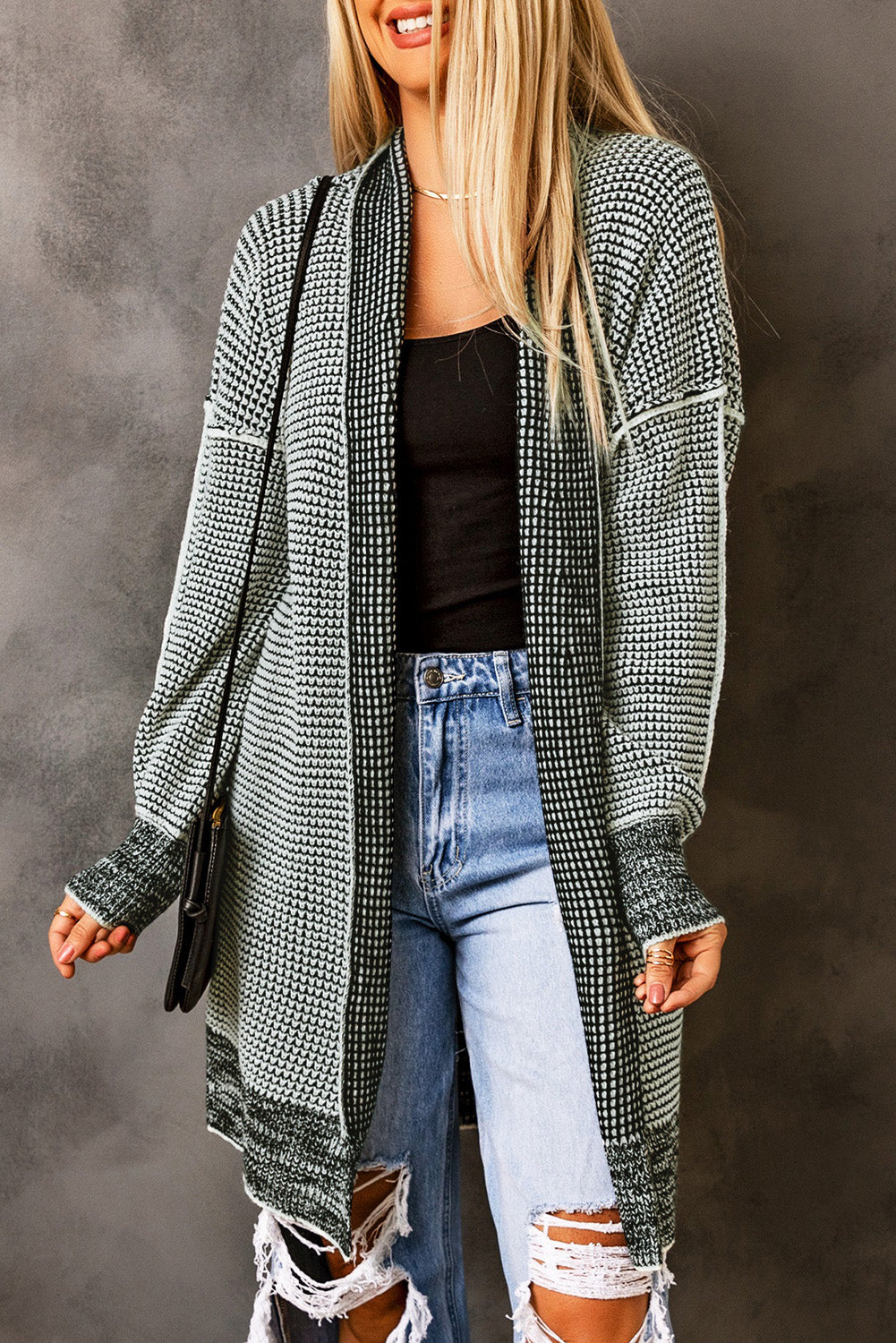 Apricot Chunky Waffle Knit Oversized Collar Cardigan