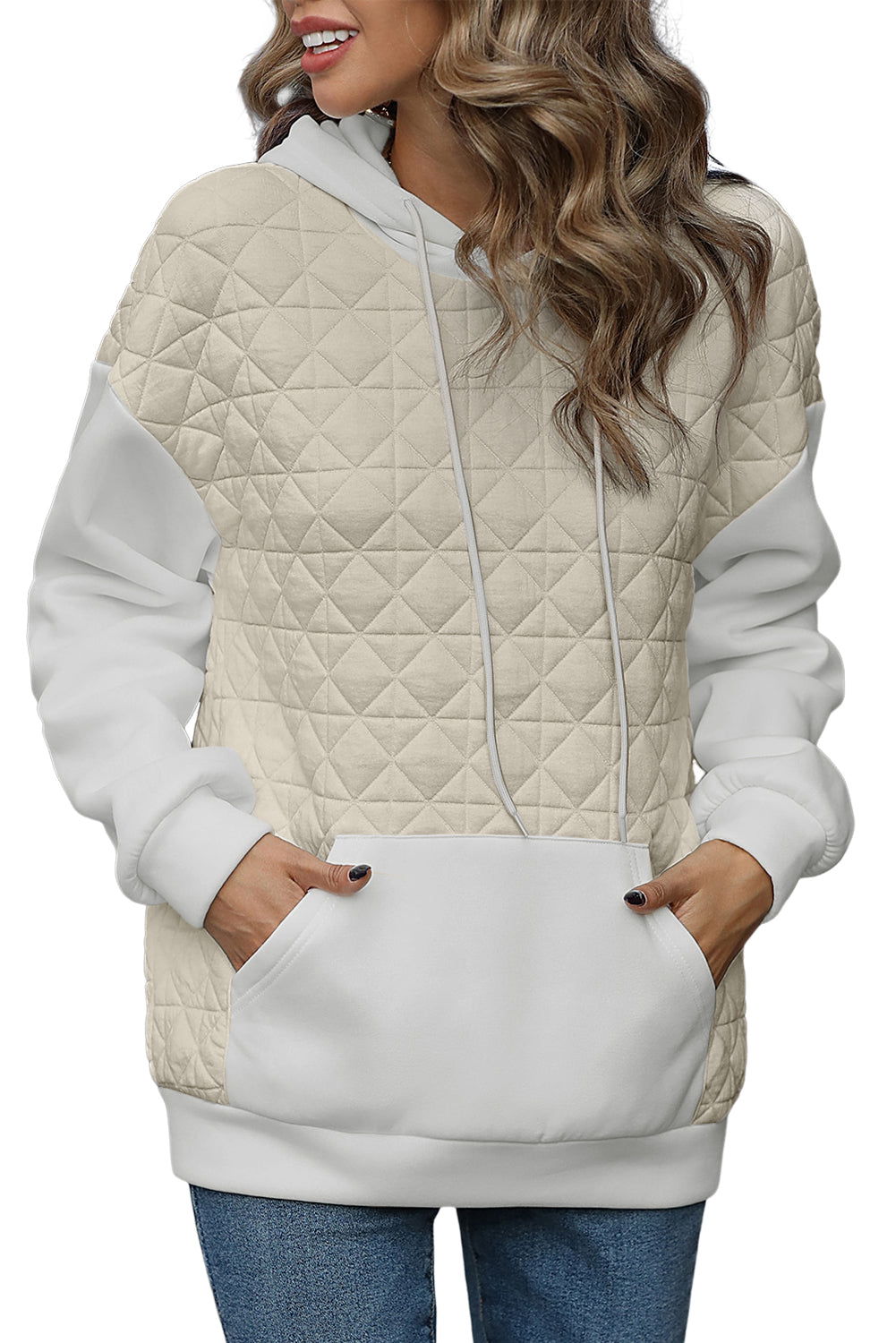 Parchment Quilted Patchwork Exposed Seam Hoodie