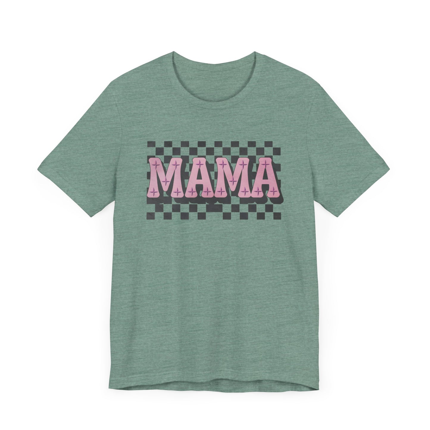 Mama Checkered Background Jersey Short Sleeve Tee