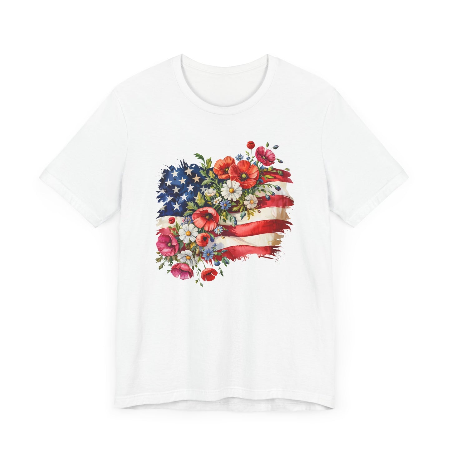 Floral American Flag Jersey Short Sleeve Tee