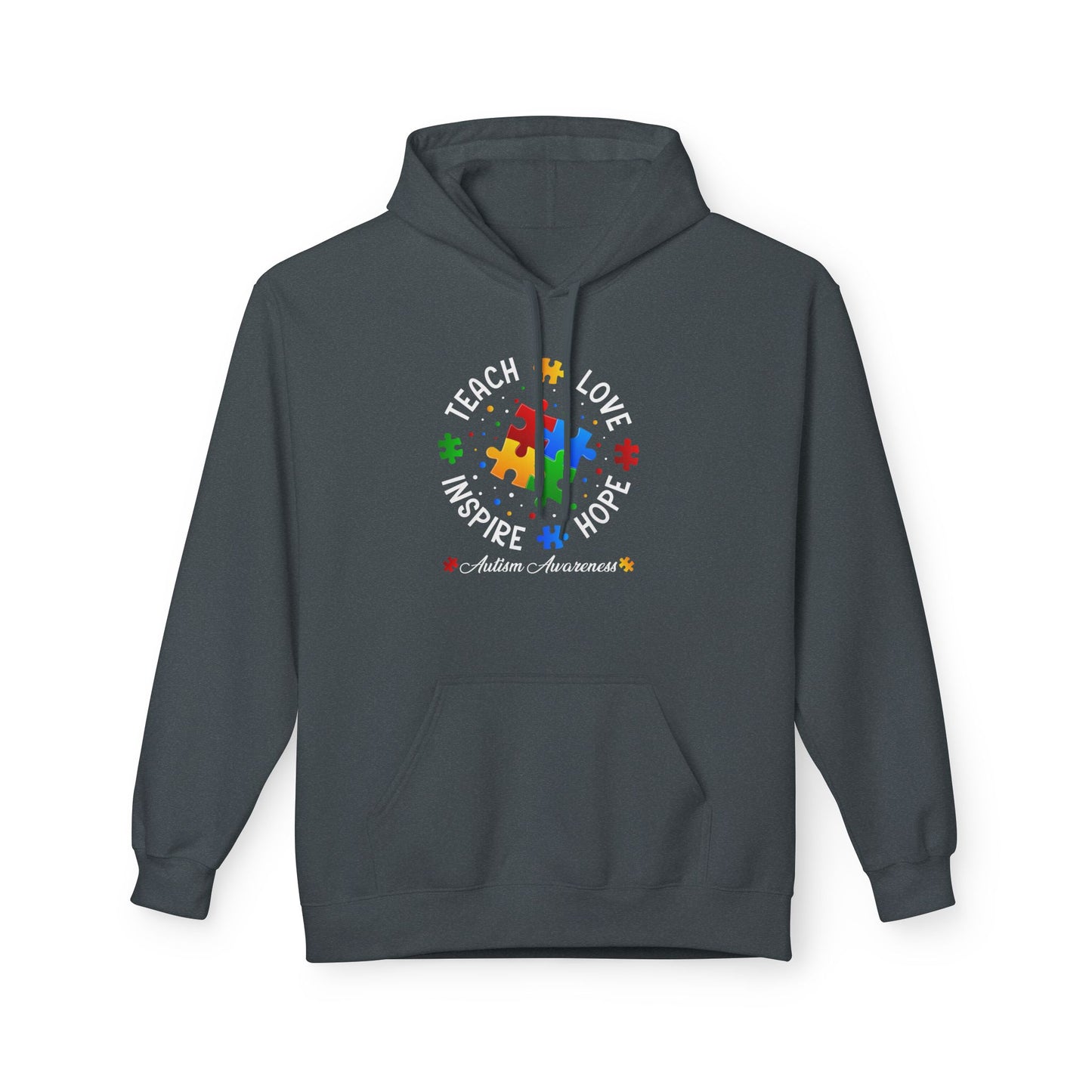 Teach Love Hope Inspire Autism Awareness Midweight Softstyle Fleece Hoodie