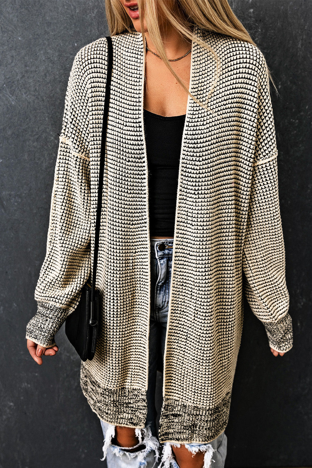 Apricot Chunky Waffle Knit Oversized Collar Cardigan
