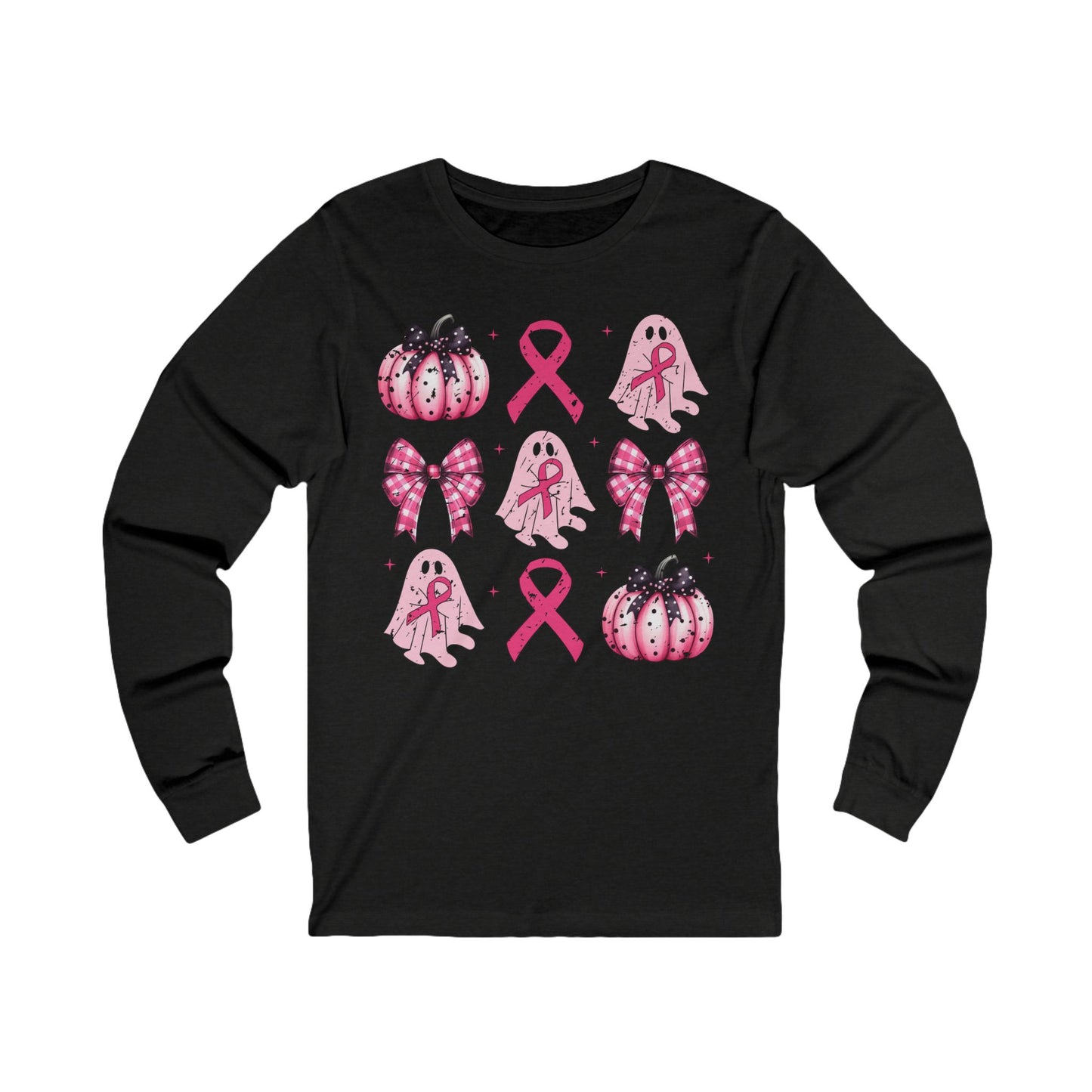 Coquette Breast Cancer Ghost Pumpkin Jersey Long Sleeve Tee