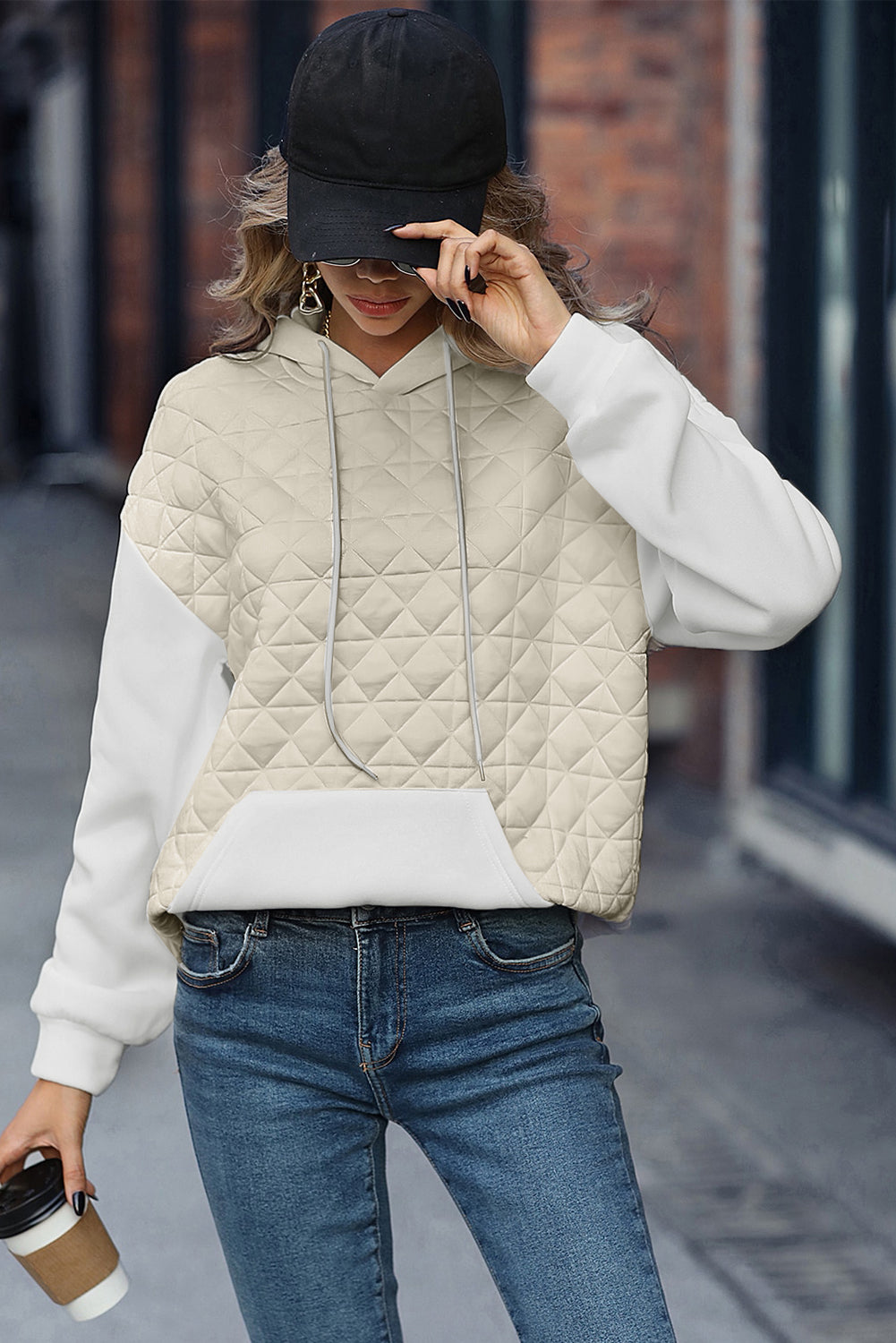 Parchment Quilted Patchwork Exposed Seam Hoodie