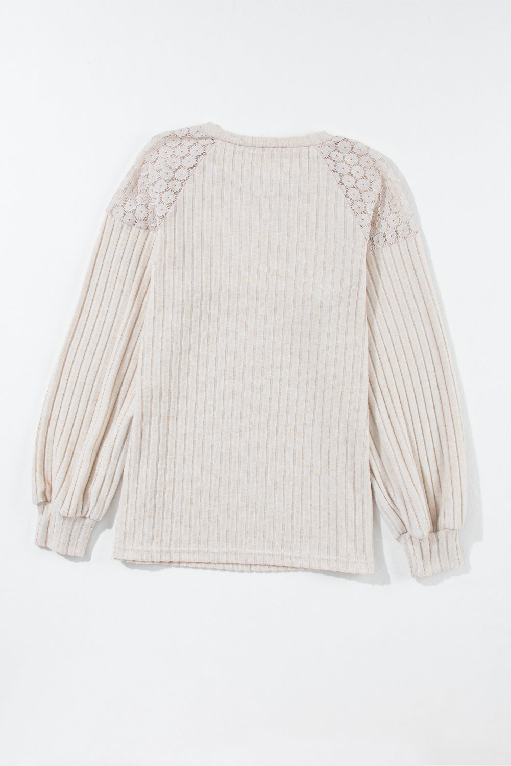 Gray Contrast Lace Raglan Sleeve Buttoned Ribbed Top