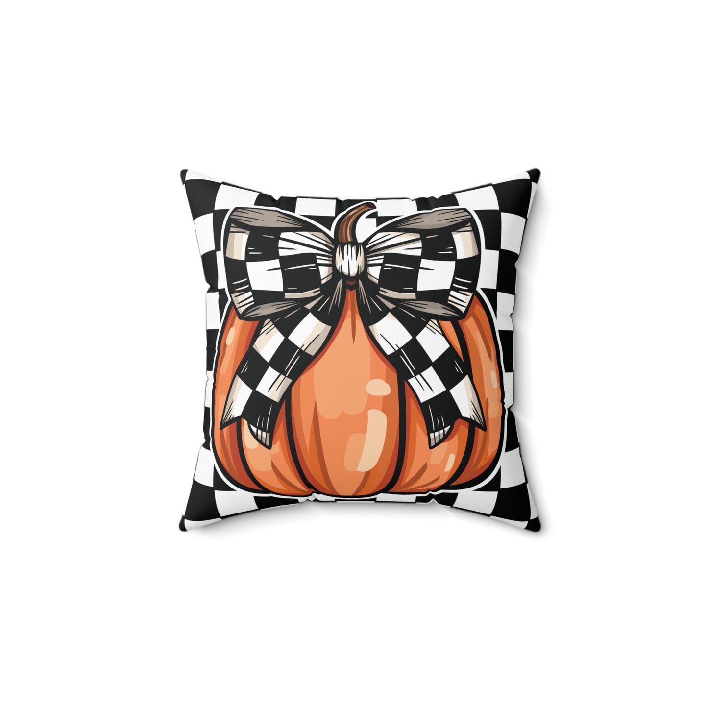 Checkered Pumpkin Spun Polyester Square Pillow