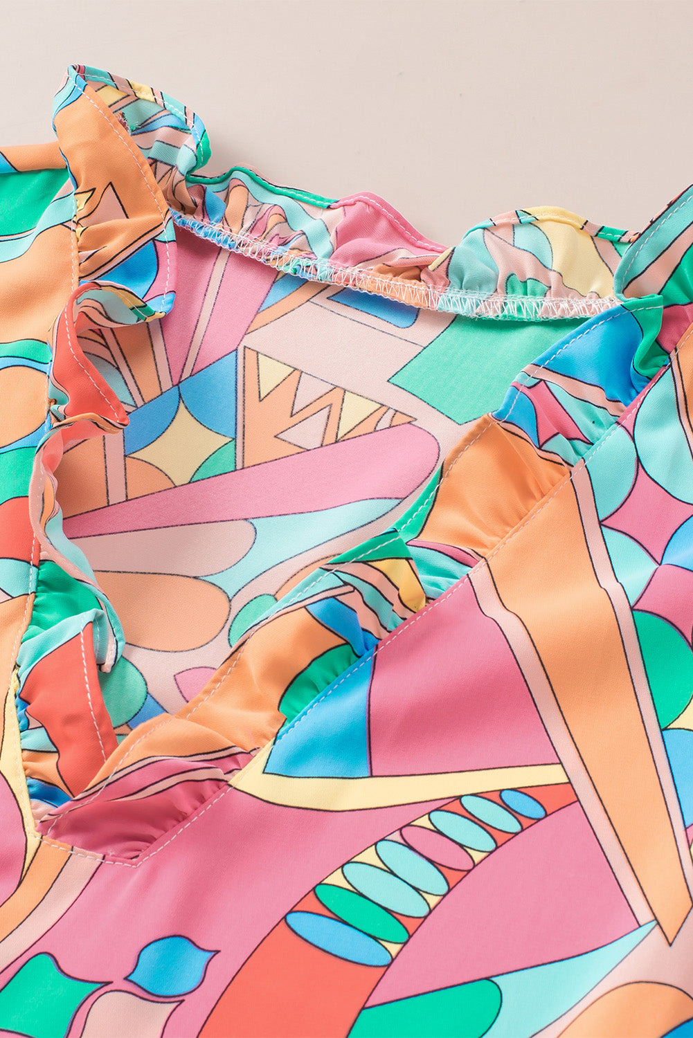 Multicolor Geometric Abstract Print Long Sleeve Shirt Dress