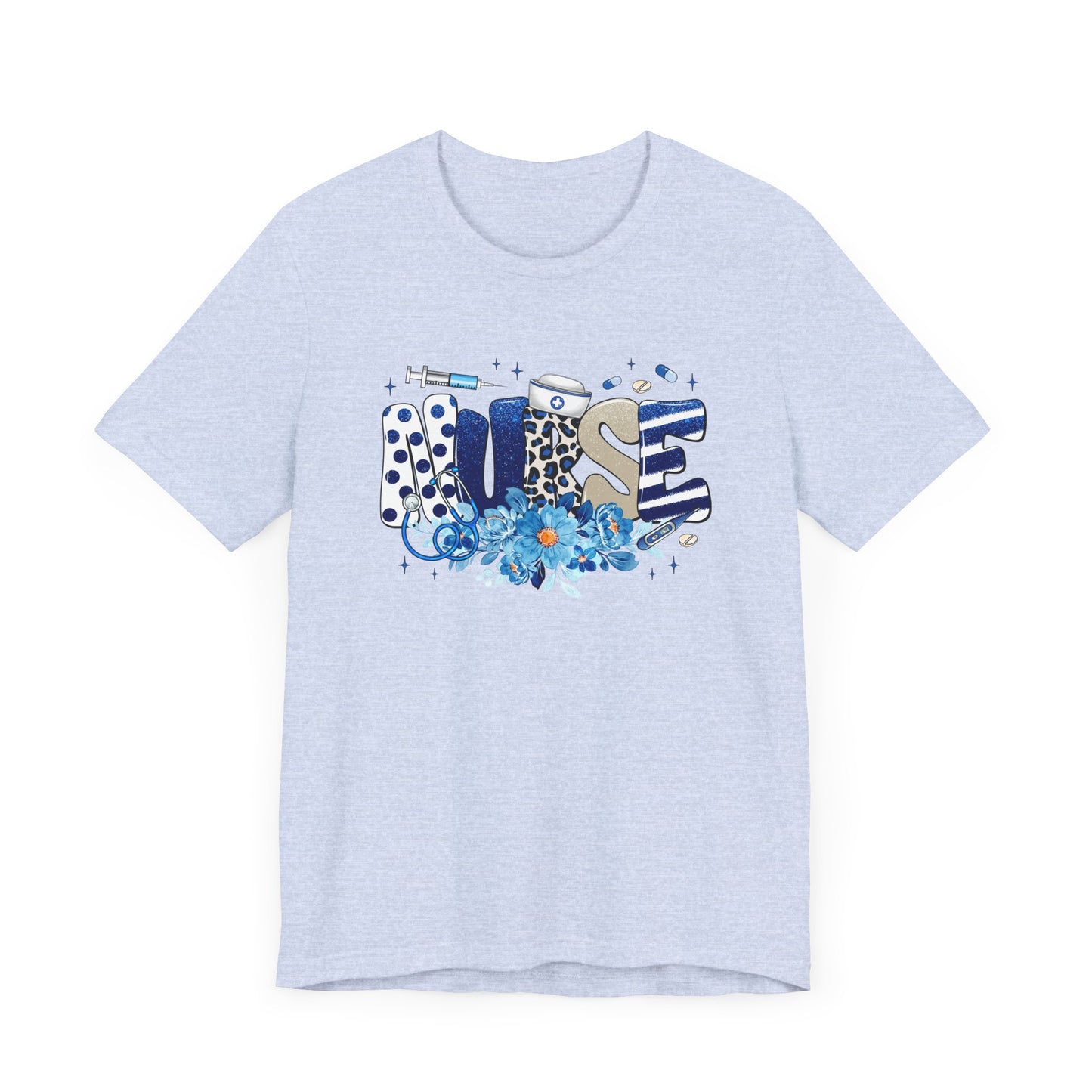 Blue Floral Nurse Jersey Short Sleeve Tee