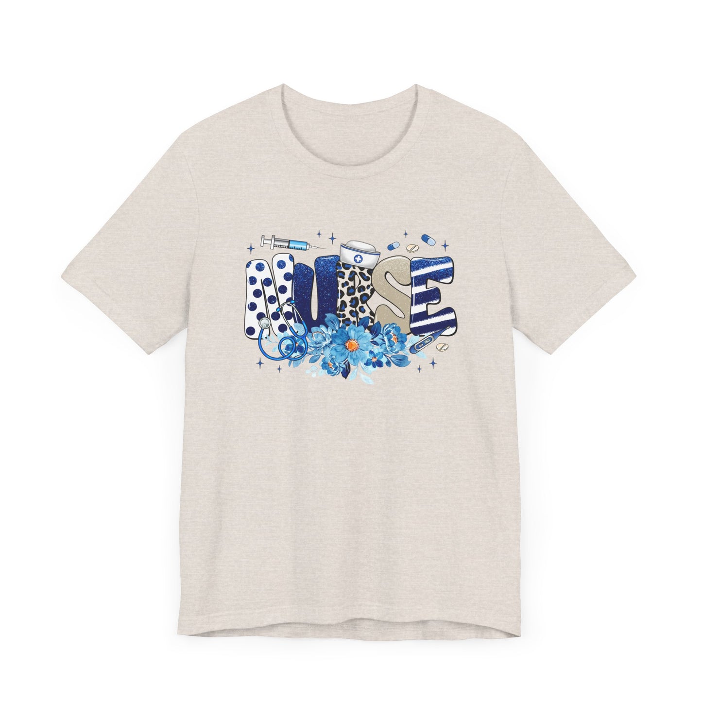 Blue Floral Nurse Jersey Short Sleeve Tee