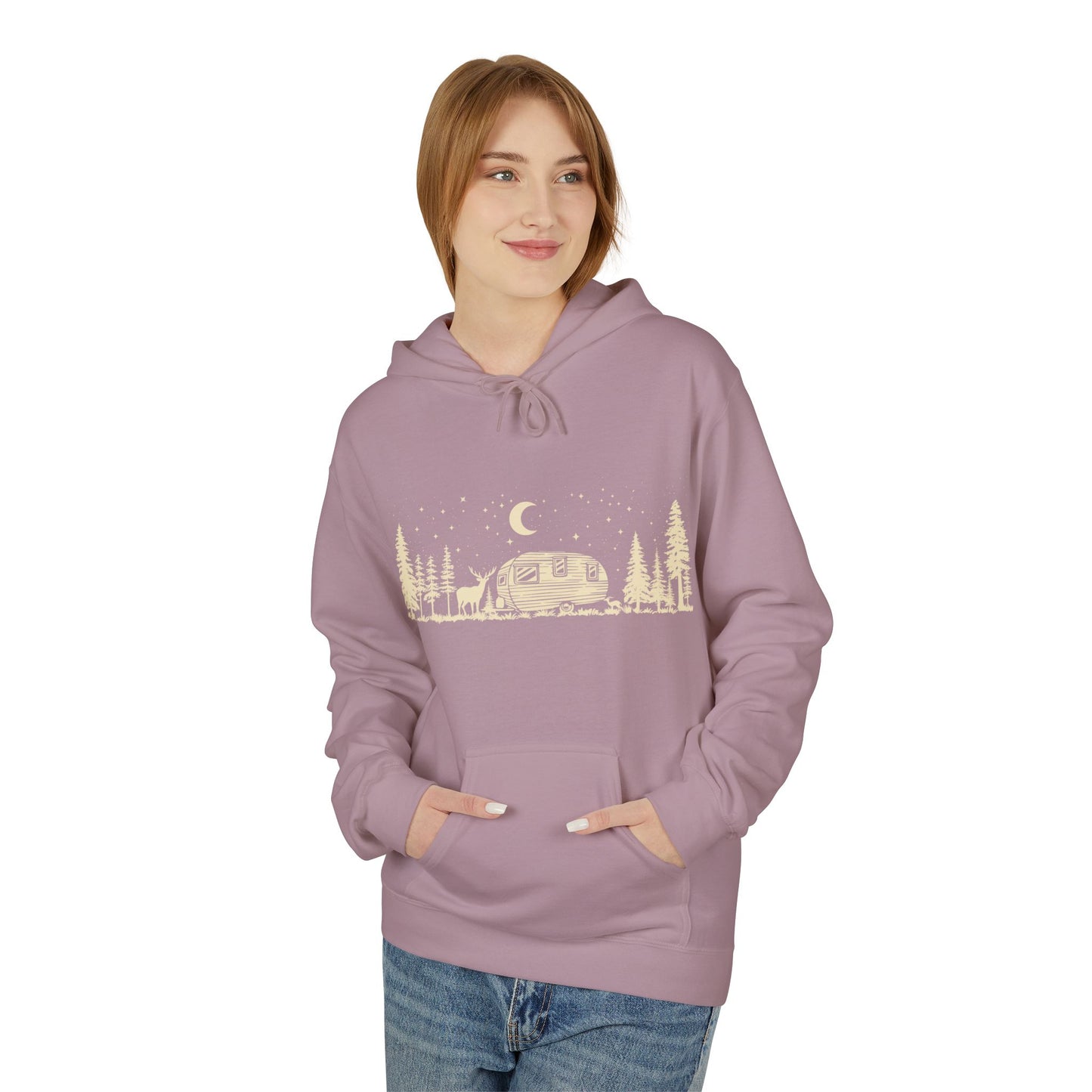 Camping Night Scene Midweight Softstyle Fleece Hoodie