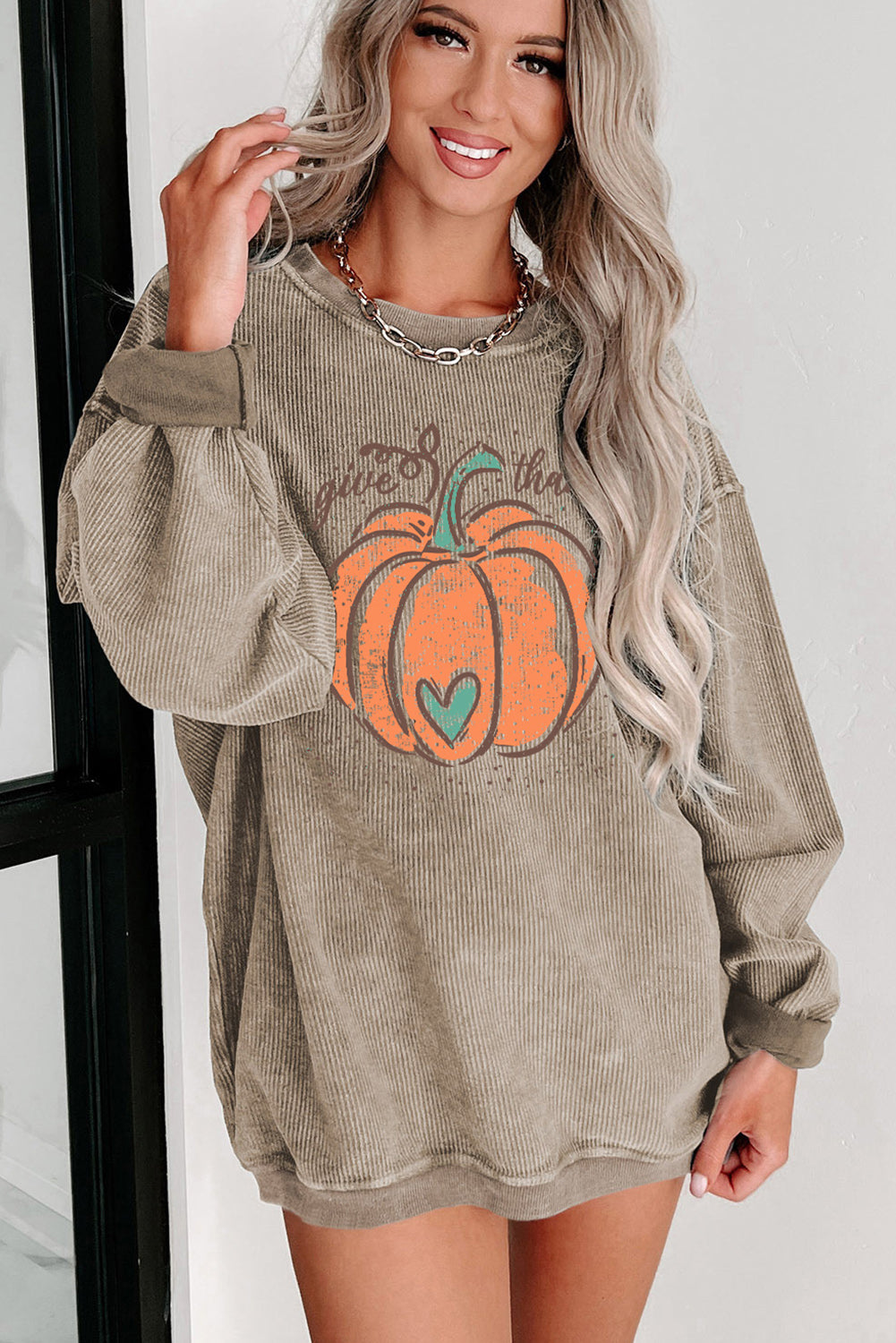 Black Plus Size Corded Round Neck Sweatshirt