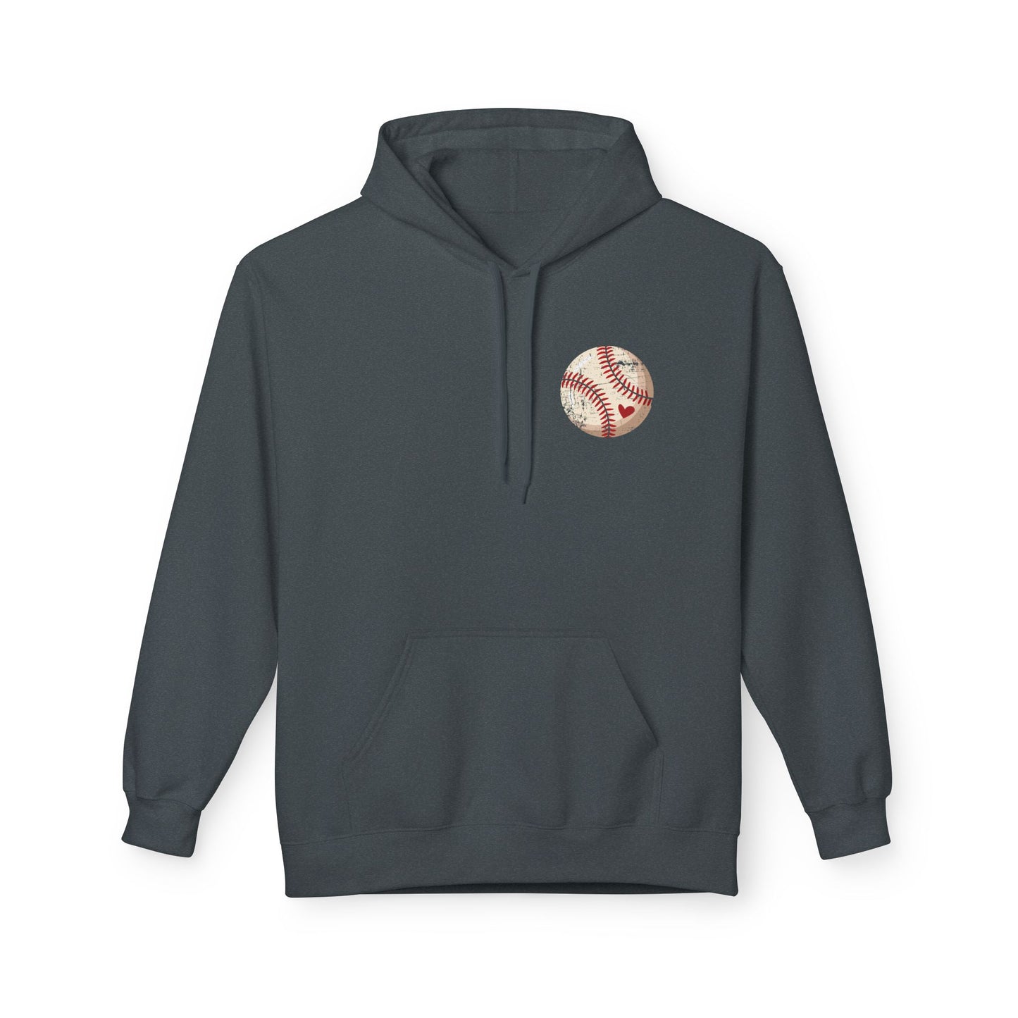 Distressed Baseball Heart Pocket Midweight Softstyle Fleece Hoodie