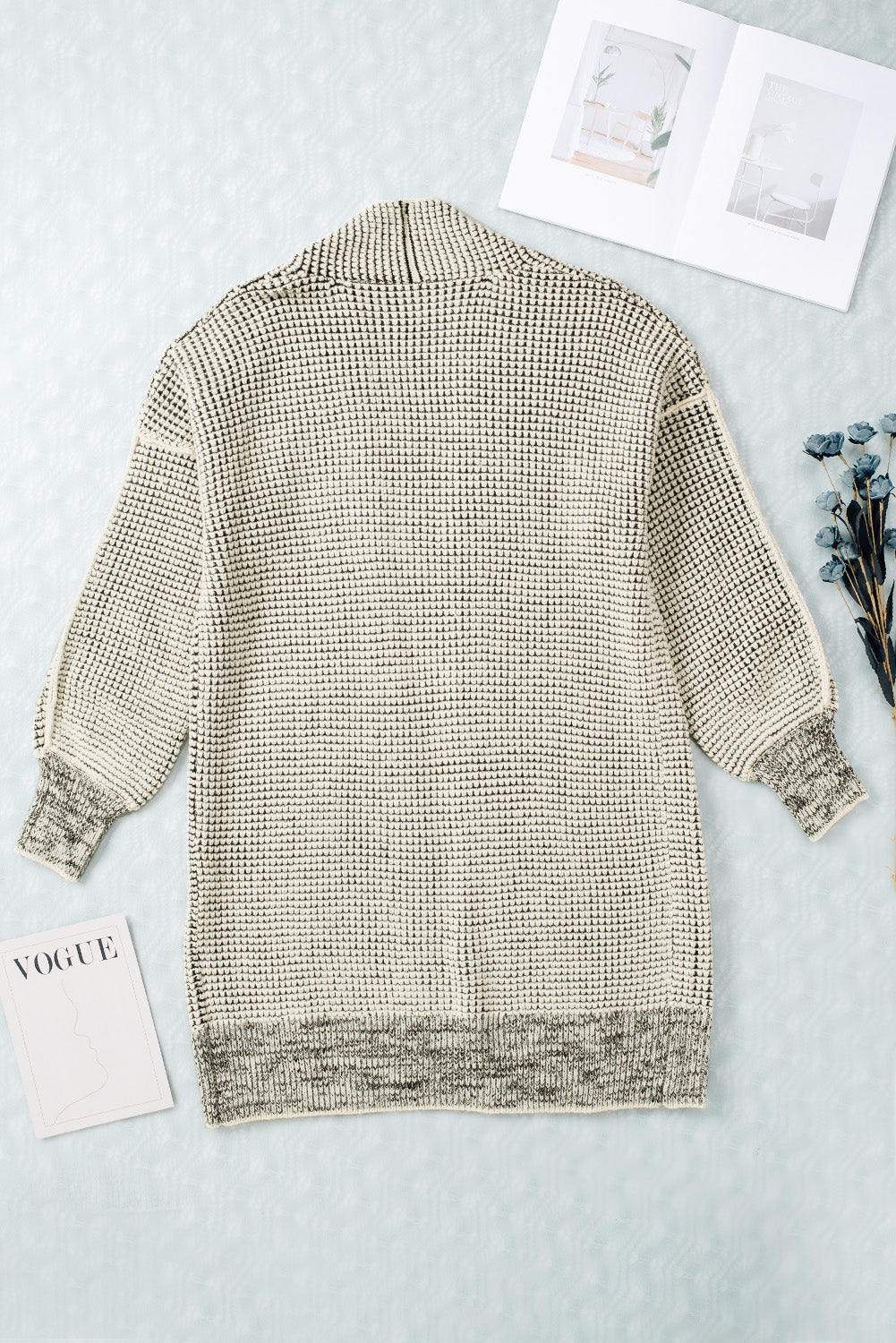 Apricot Chunky Waffle Knit Oversized Collar Cardigan