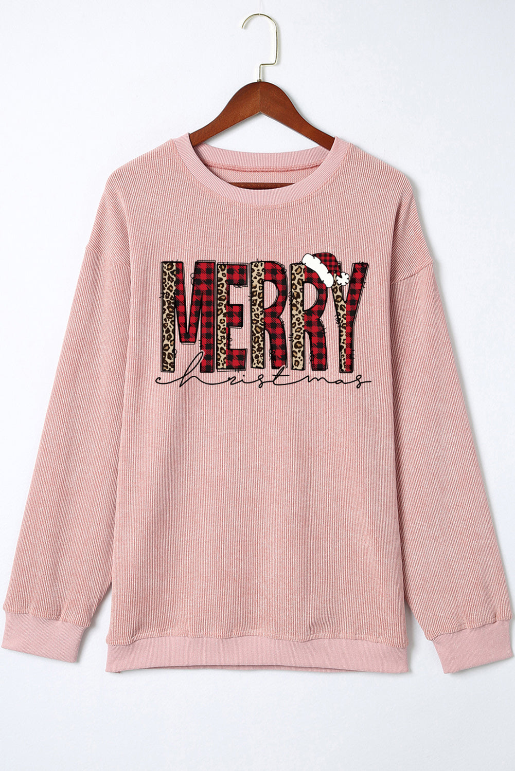 Black Plus Size Corded Round Neck Sweatshirt