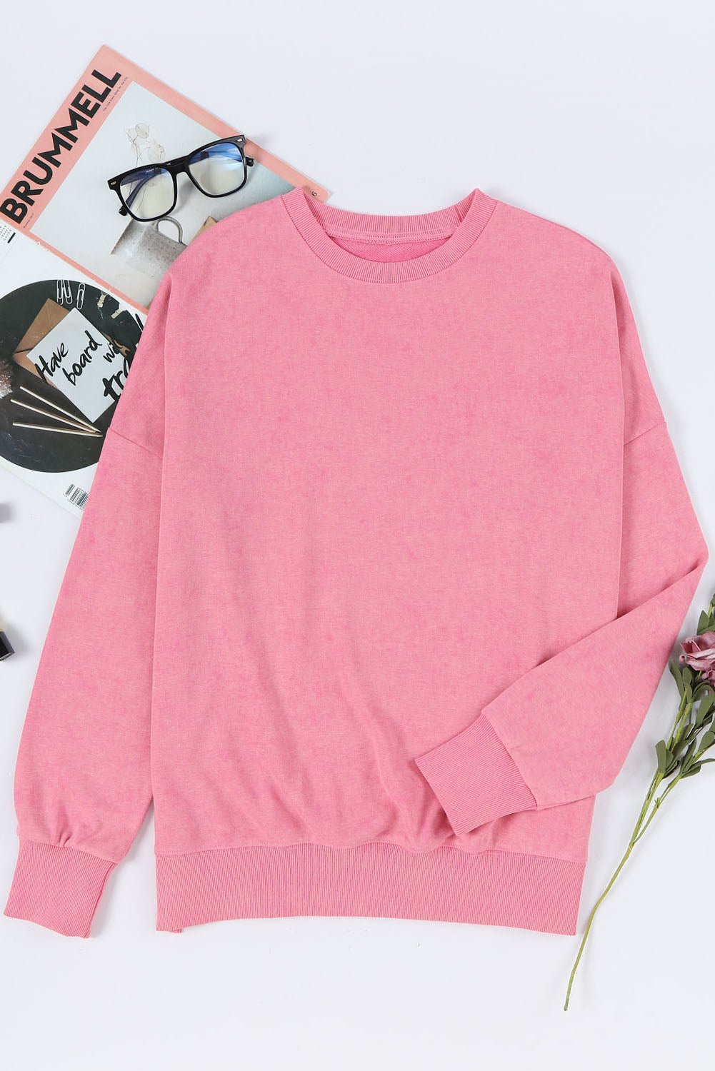 Leopard Print Drop Shoulder Slit Oversized Sweatshirt